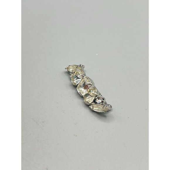 Vintage Rhinestone Bar Pin with Clear Glass Stones Silver Tone Sparkly Pin - Picture 3 of 6
